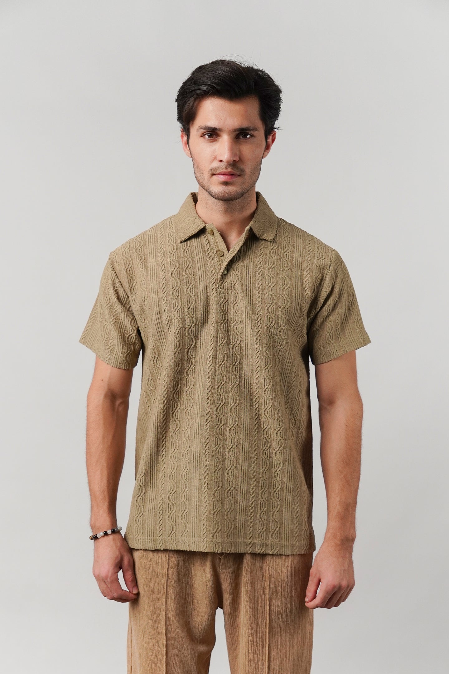 Knitted Polo Shirt - Dark Sand - Mendeez