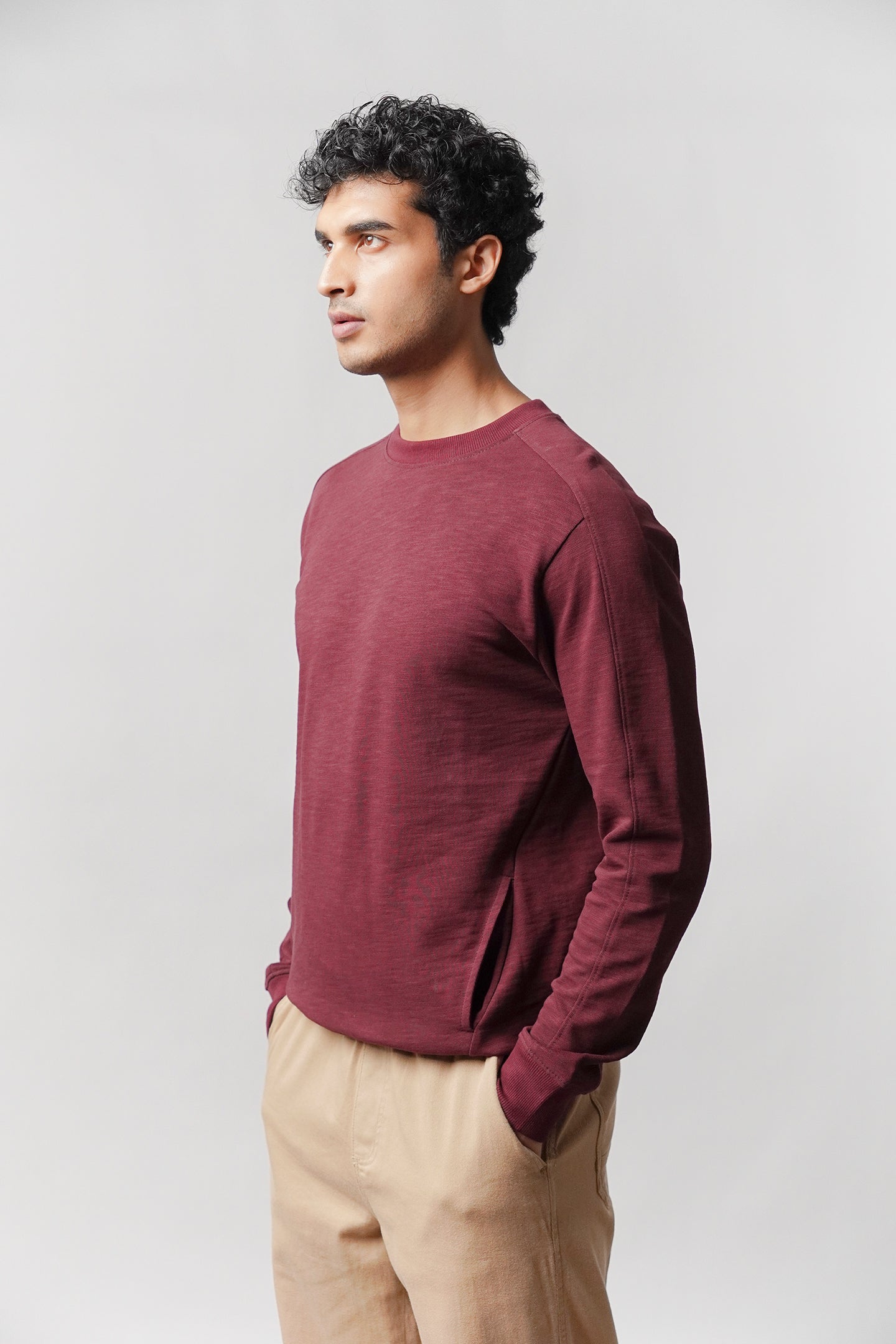 Side-Pocket Sweatshirt - Maroon - Mendeez