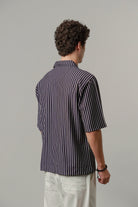 Striped Box Cuban Shirt - Navy Blue - Mendeez