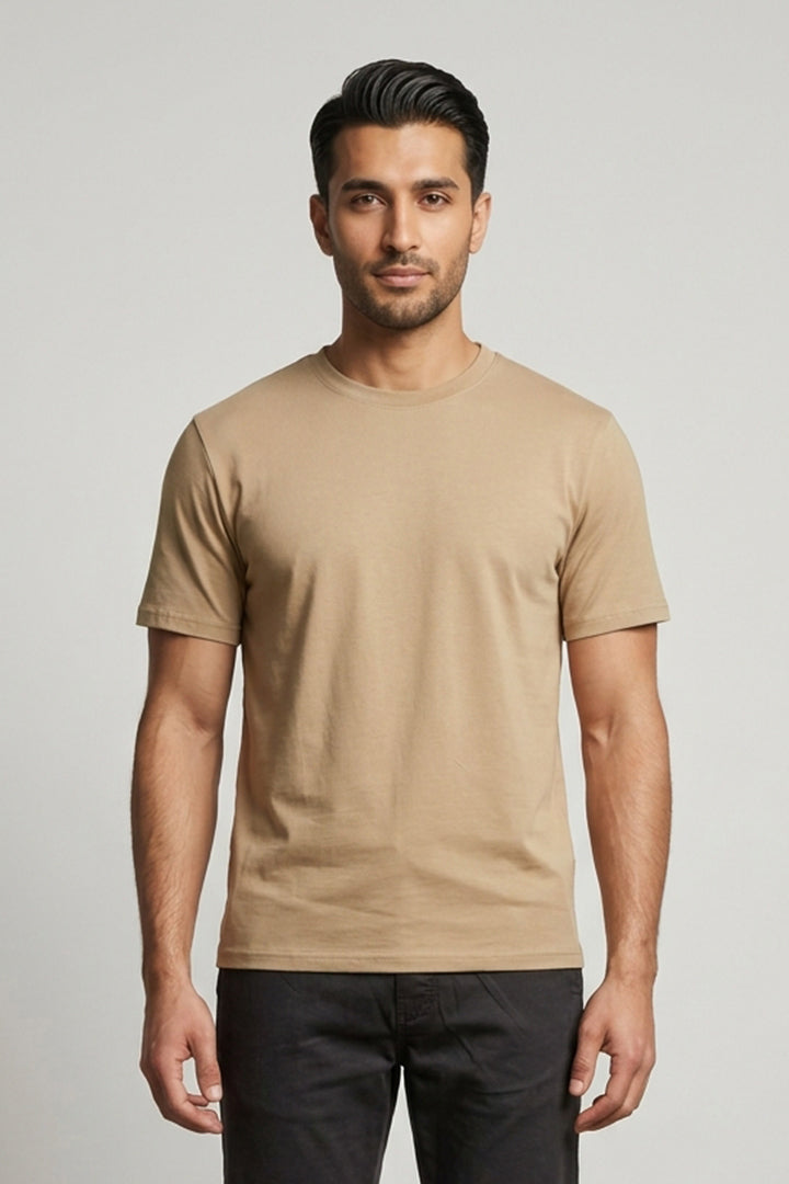 Crew Neck T-Shirt - Beige - Mendeez