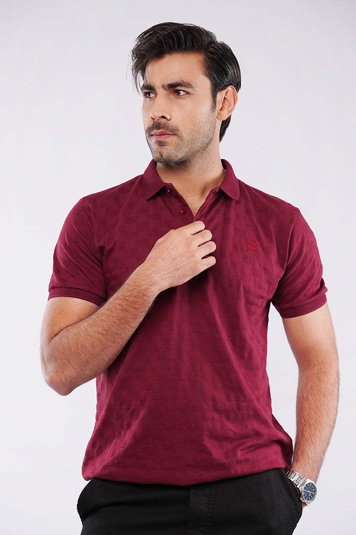 Jacquard Polo Shirt - Maroon - Mendeez