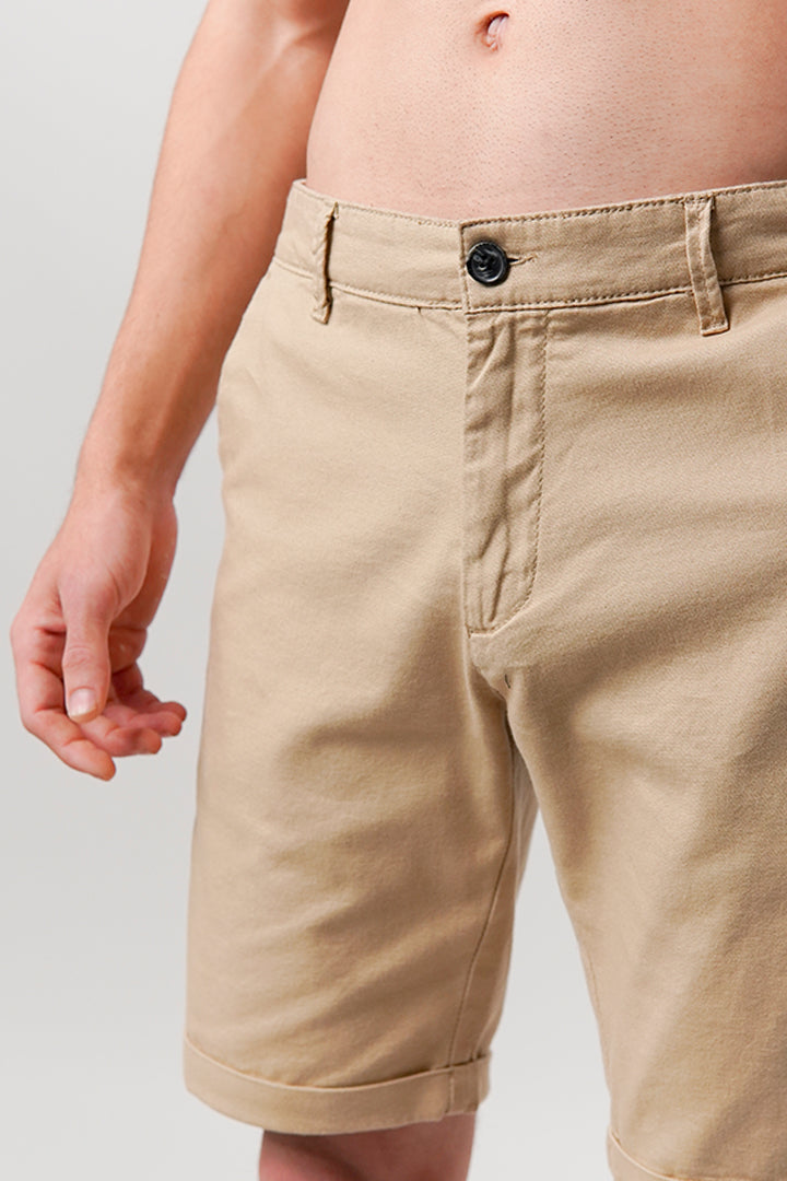 Linen Blend Shorts - Beige - Mendeez
