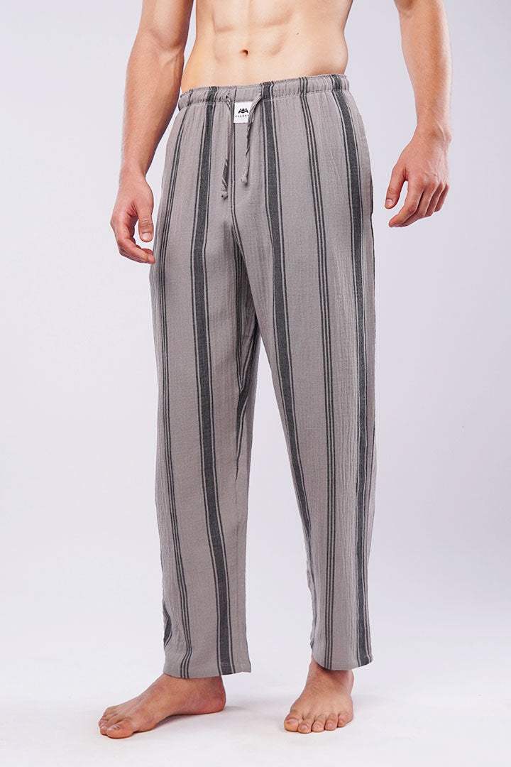 Striped Woven Pajamas - Grey - Mendeez