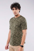 Curved Hem Camouflage T-Shirt - Green - Mendeez