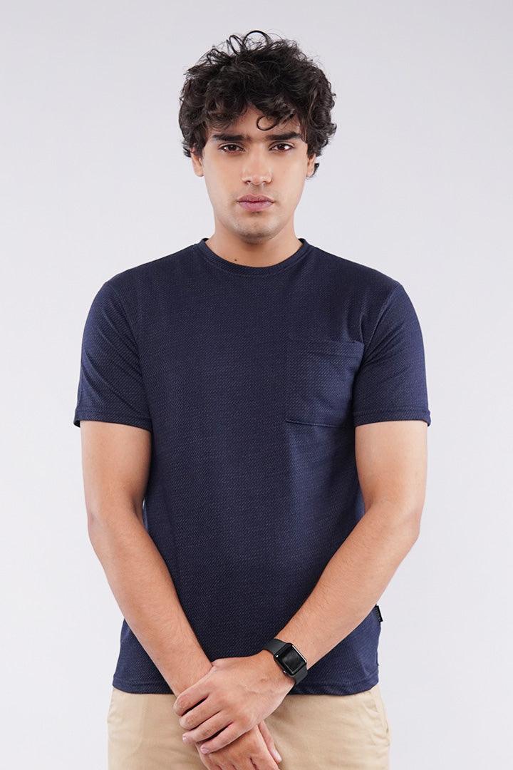 Pattern Pocket T-Shirt - Navy Blue - Mendeez