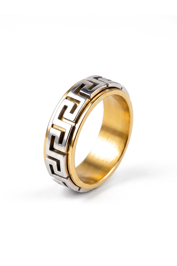Greek Fret Spinner Ring - Silver & Gold - Mendeez