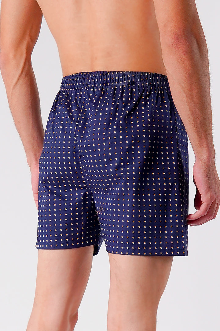 Printed Woven Boxer Shorts - Navy Blue - Mendeez