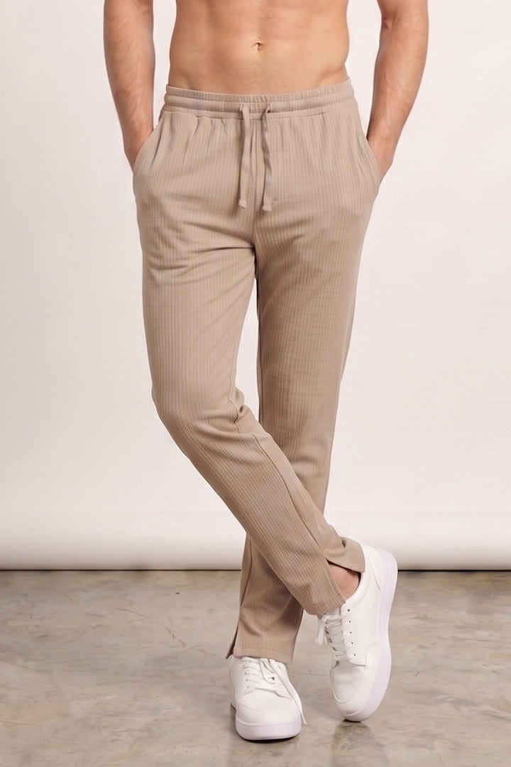 Split Hem Trousers - Beige-1-MENDEEZ
