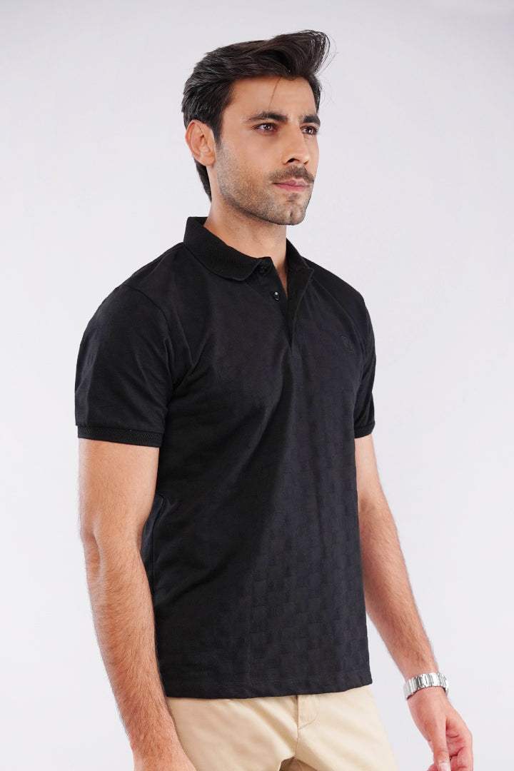 Jacquard Polo Shirt - Black - Mendeez