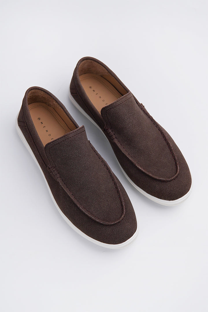 Slip On Suede Loafers - Dark Brown - Mendeez