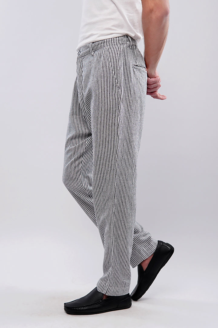 Striped Linen Pants - Black & White - Mendeez