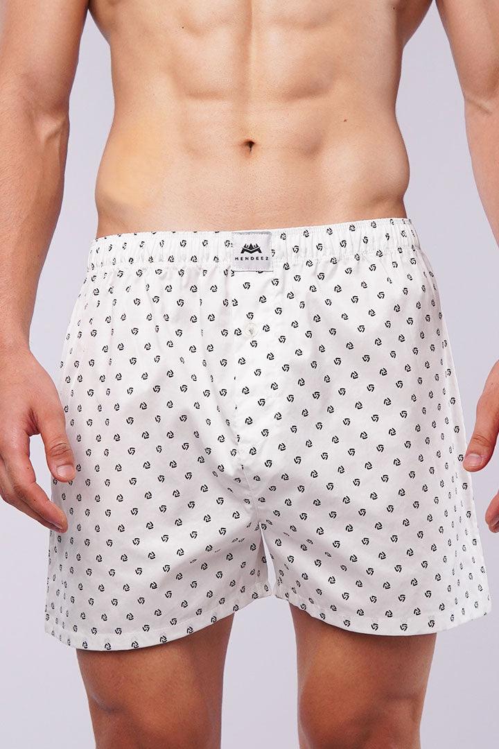 Printed Woven Boxer Shorts - White - Mendeez