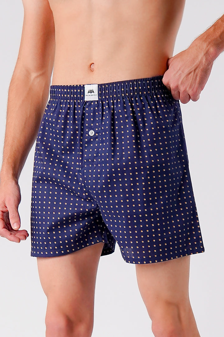 Printed Woven Boxer Shorts - Navy Blue - Mendeez