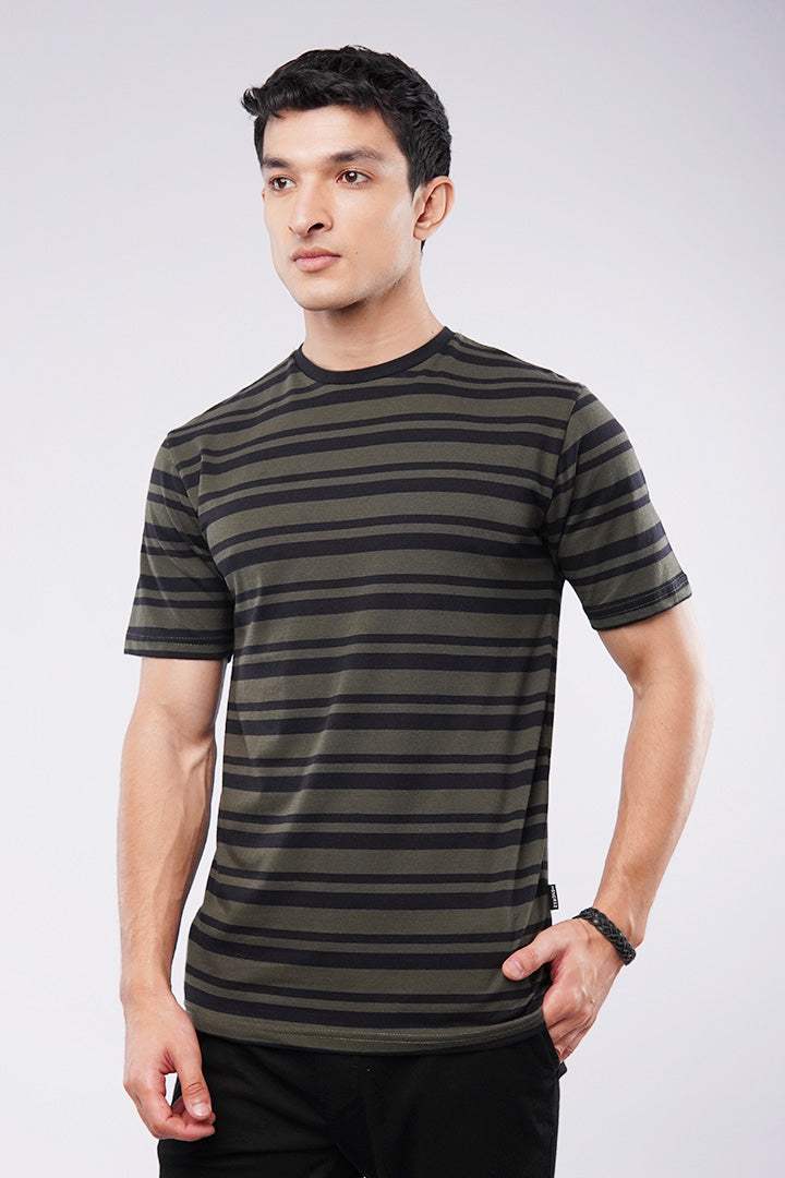 Striped T-Shirt - Green & Black - Mendeez