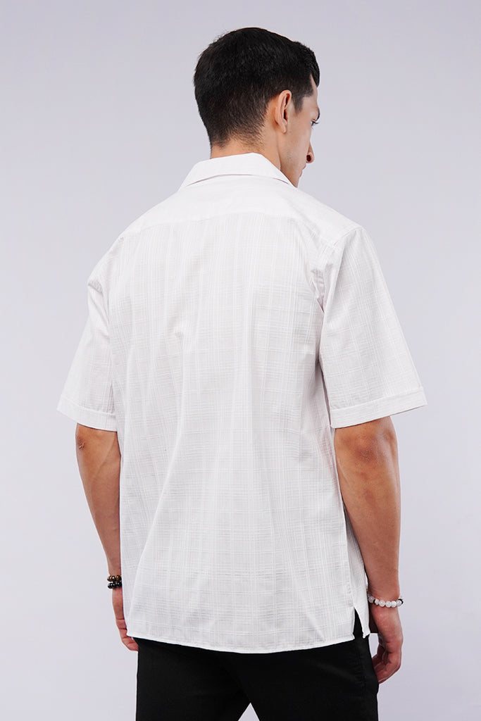 Self Checkered Cuban Shirt - White - Mendeez