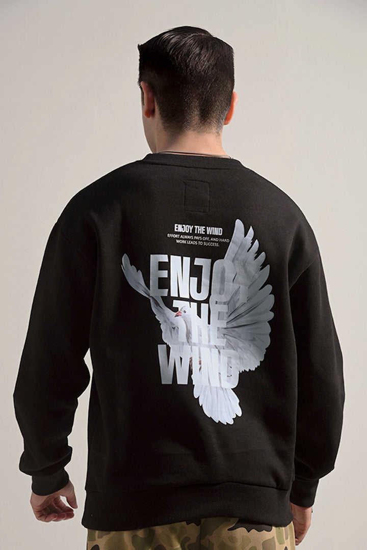 Oversized Graphic Sweatshirt - Black - Mendeez