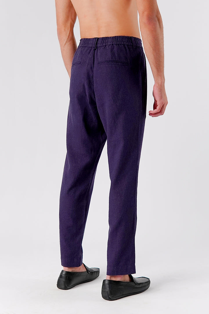 Straight Fit Linen Pants - Navy Blue - Mendeez