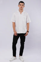 Self Checkered Cuban Shirt - White - Mendeez