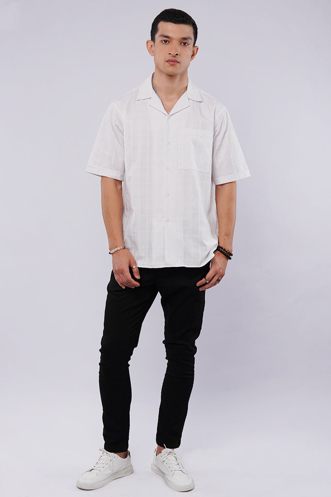 Self Checkered Cuban Shirt - White - Mendeez
