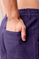 Straight Fit Linen Pants - Navy Blue - Mendeez