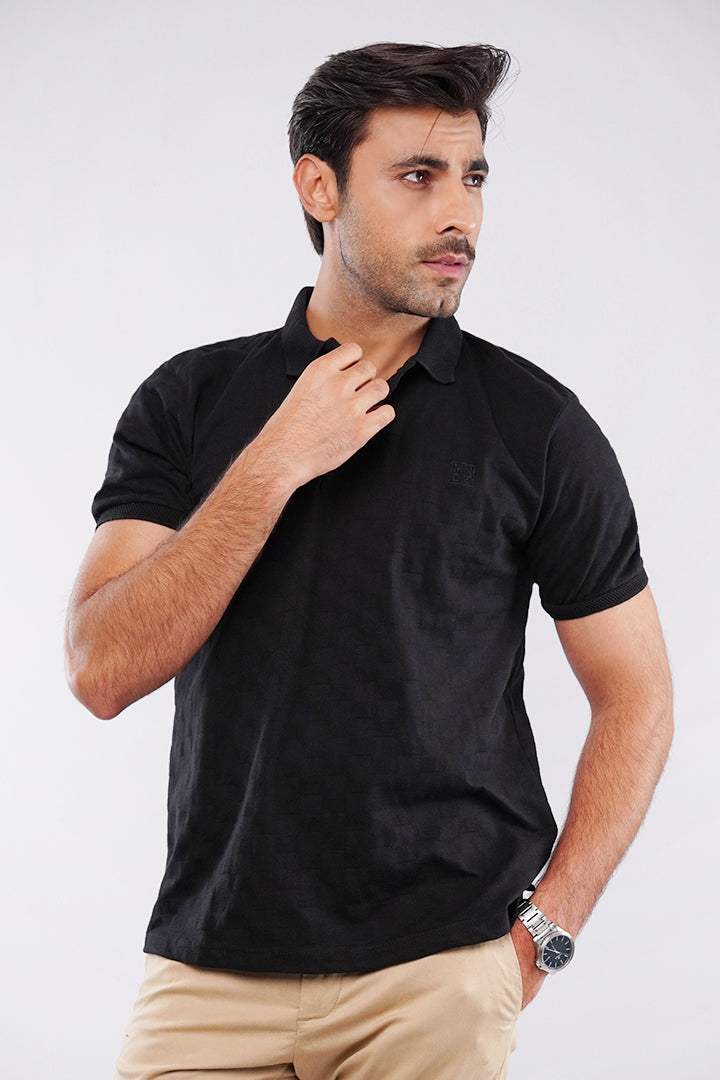 Jacquard Polo Shirt - Black - Mendeez