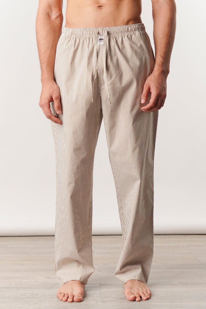 Striped Woven Pajamas - Brown & White - Mendeez