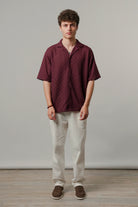 Textured Cuban Shirt - Maroon - Mendeez