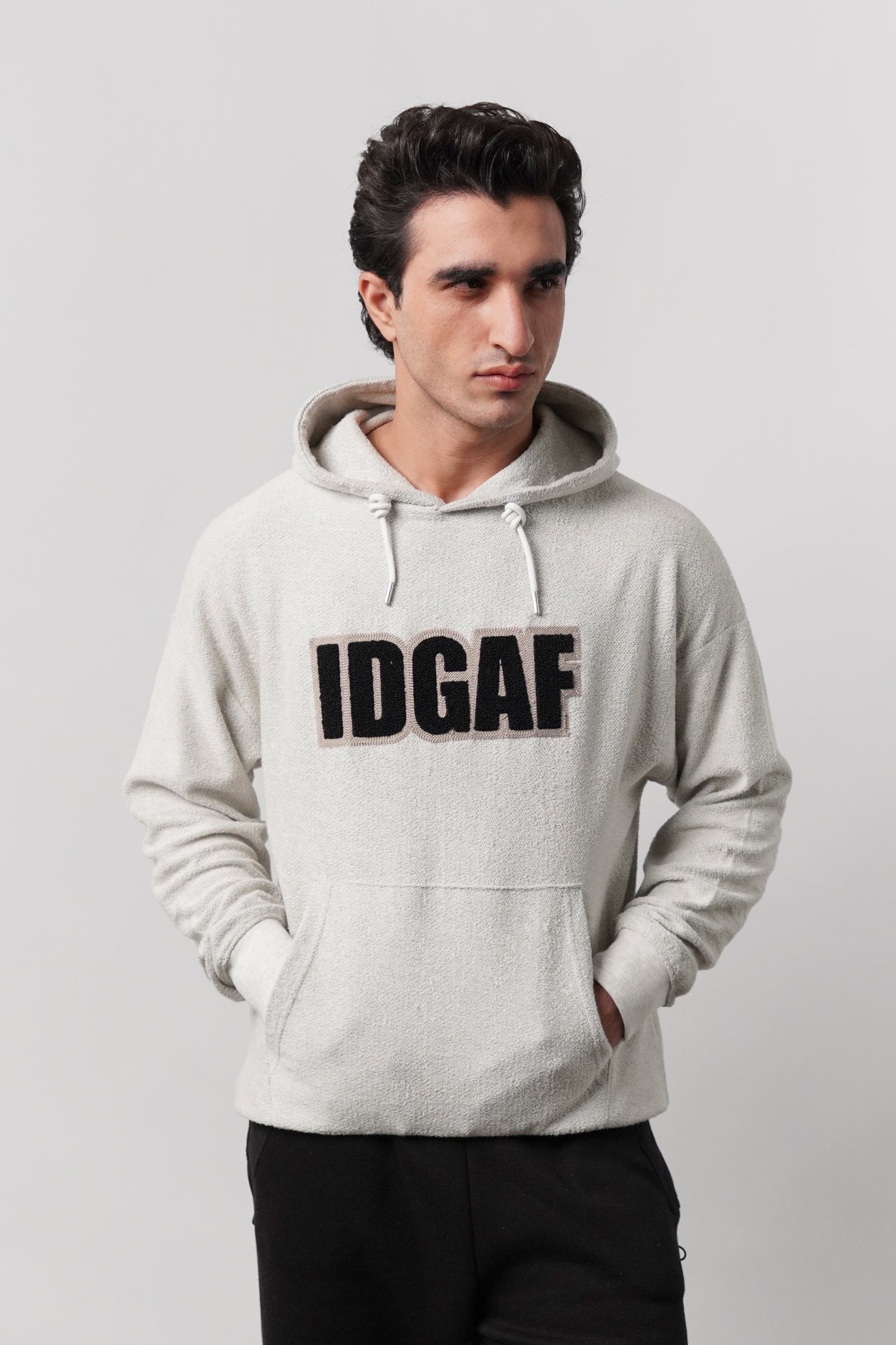 Pullover Embroidered Hoodie - Heather Grey - Mendeez