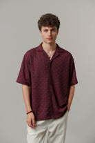 Textured Cuban Shirt - Maroon - Mendeez