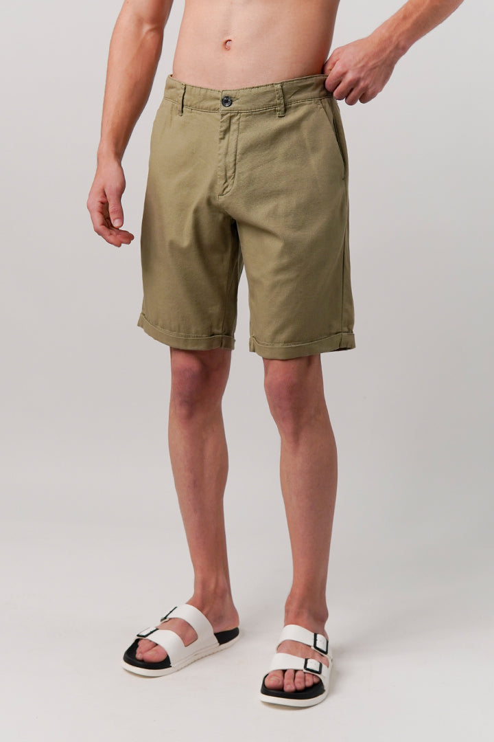 Linen Blend Shorts - Olive Green - Mendeez