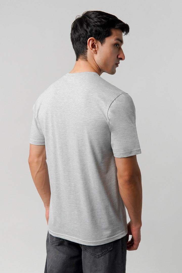 Regular Fit Henley T-Shirt - Heather Grey - Mendeez