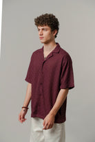 Textured Cuban Shirt - Maroon - Mendeez