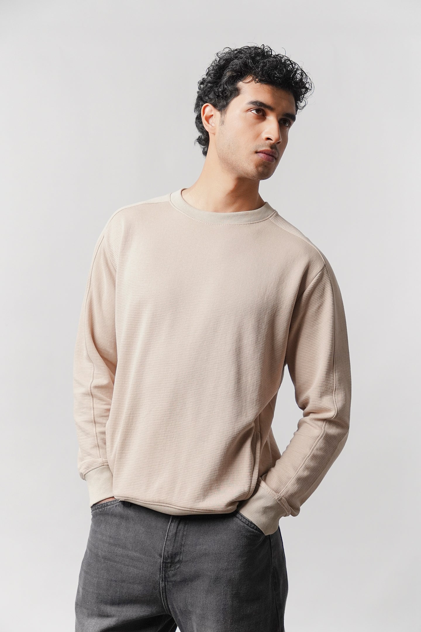 Side-Pocket Sweatshirt - Beige - Mendeez