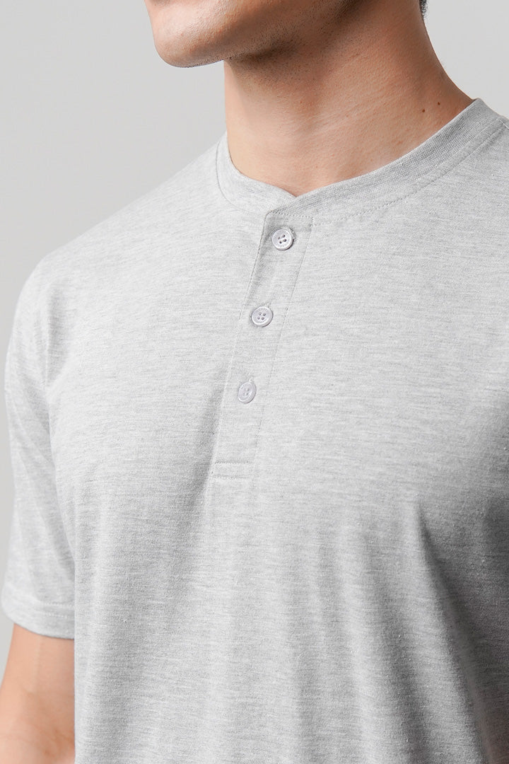Regular Fit Henley T-Shirt - Heather Grey - Mendeez