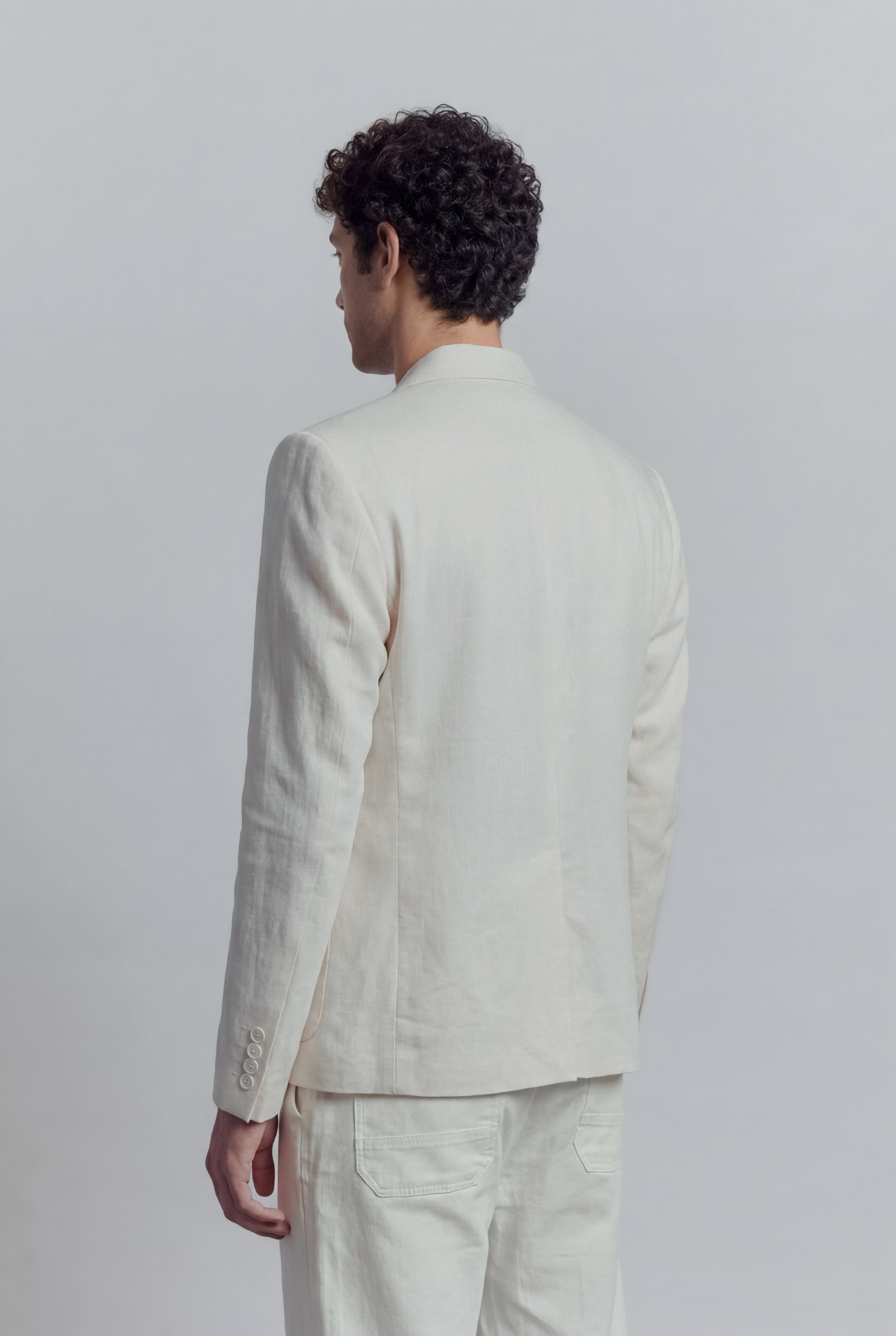 Linen Blazer - White - Mendeez