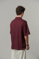 Textured Cuban Shirt - Maroon - Mendeez