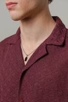 Textured Cuban Shirt - Maroon - Mendeez