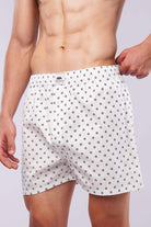 Printed Woven Boxer Shorts - White - Mendeez