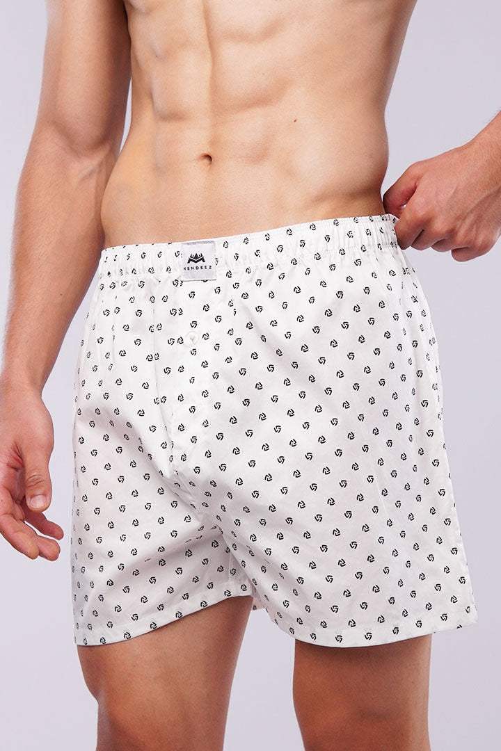 Printed Woven Boxer Shorts - White - Mendeez