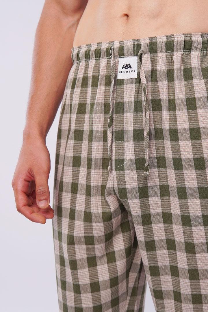 Check Woven Pajamas - Green - Mendeez