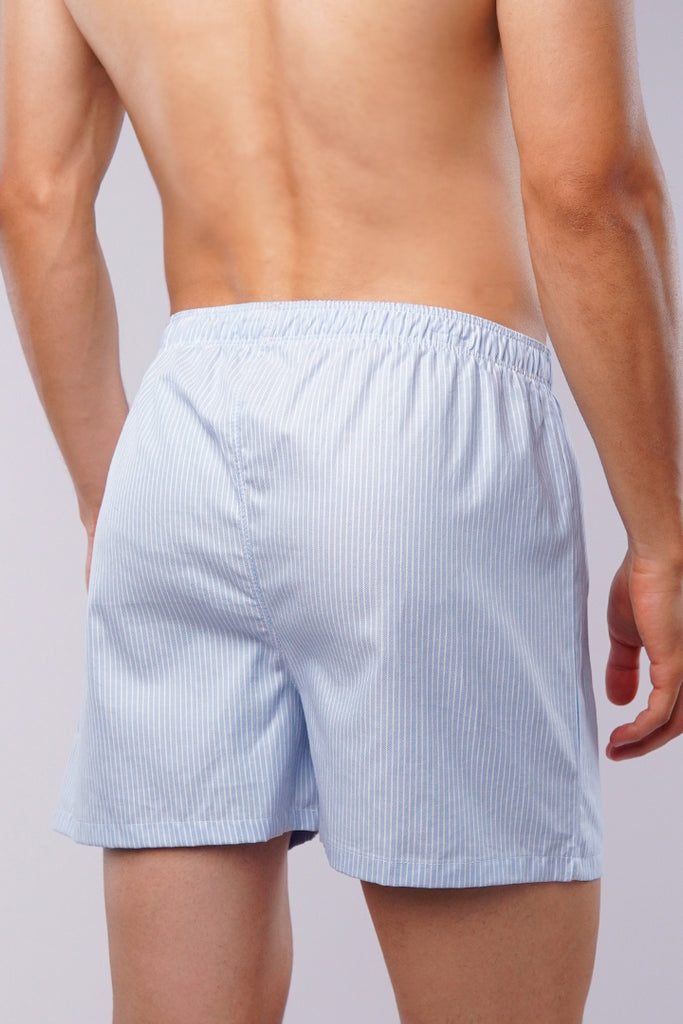 Striped Woven Boxer Shorts - Blue - Mendeez