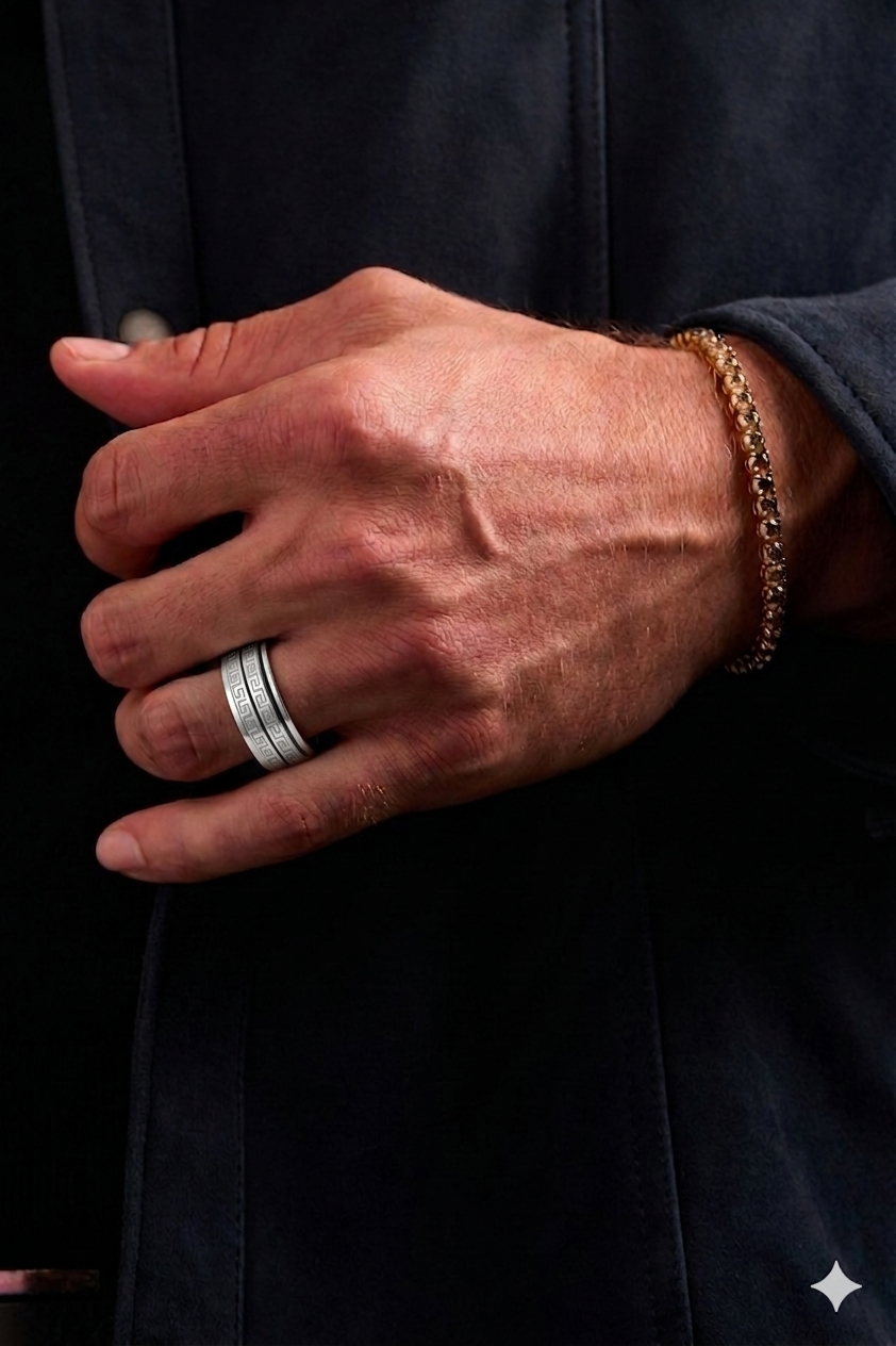 Greek Fret Spinner Ring - Silver - Mendeez