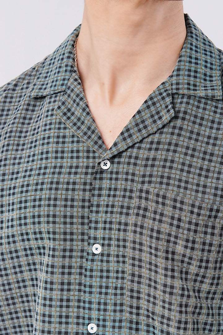 Checkered Cuban Shirt - Sage & Black - Mendeez