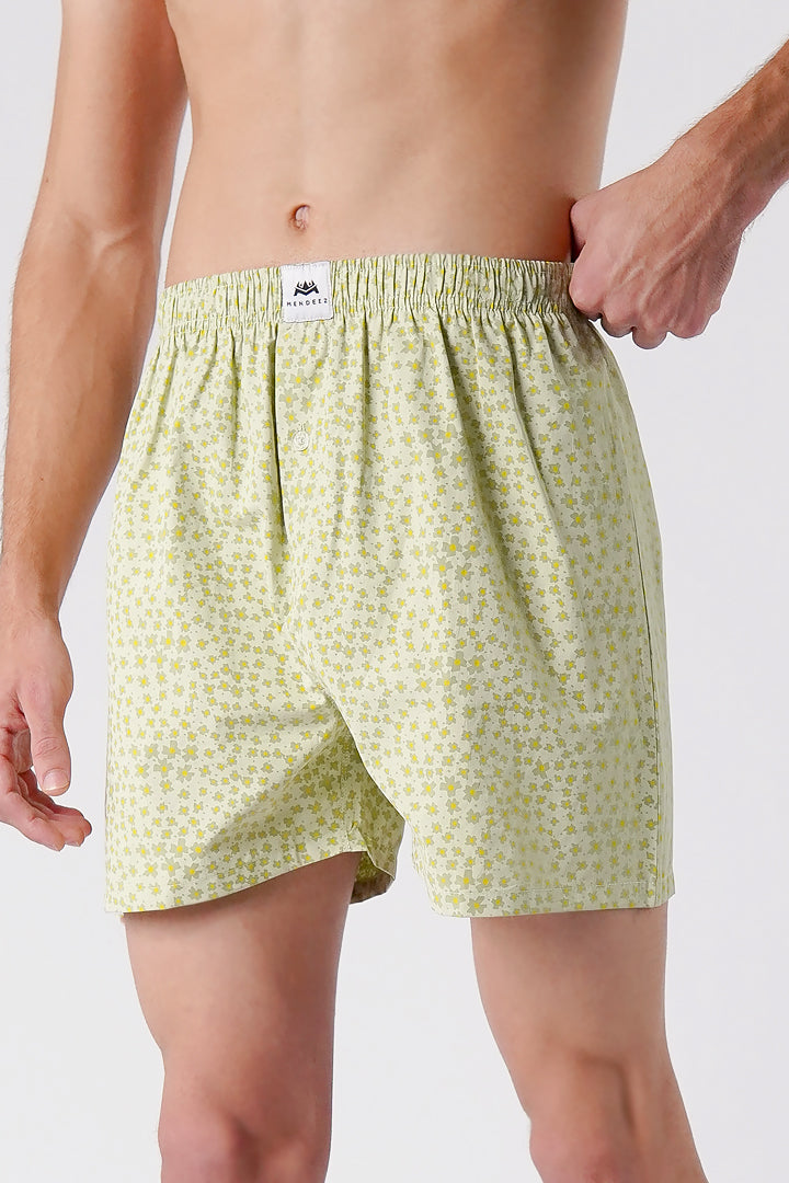 Printed Woven Boxer Shorts - Sage Green - Mendeez