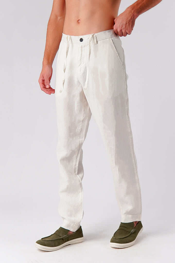 Straight Fit Linen Pants - White - Mendeez
