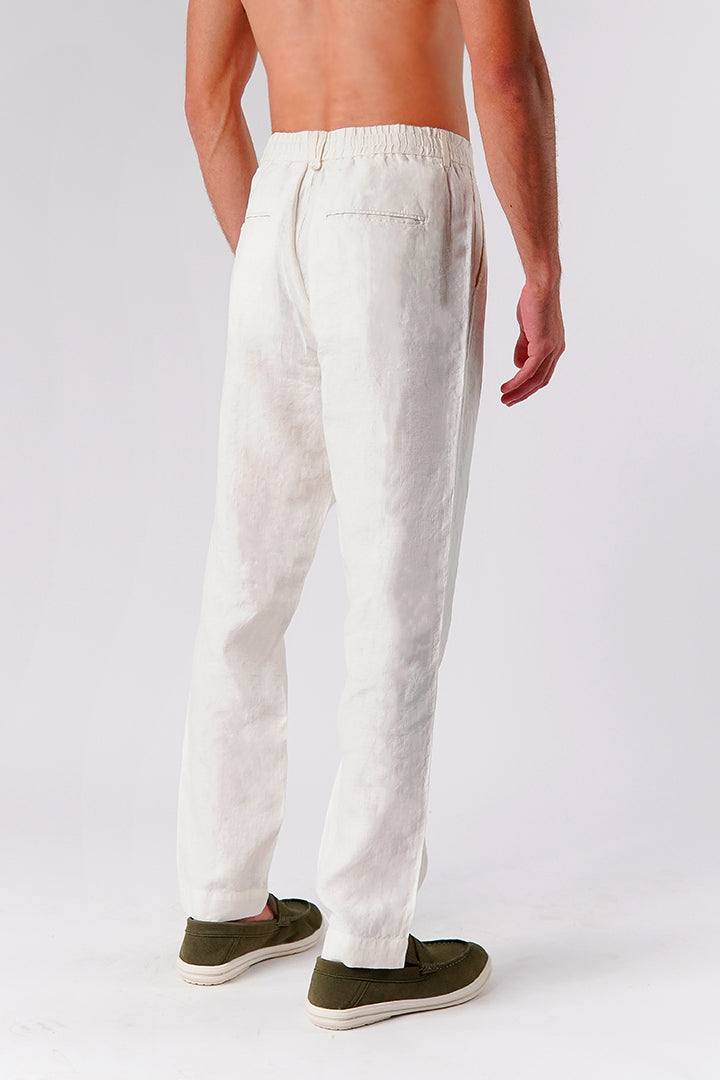 Straight Fit Linen Pants - White - Mendeez
