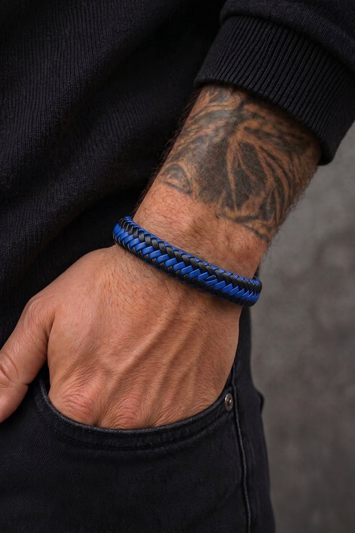 Royal Blue and Black Braided Bracelet - Mendeez