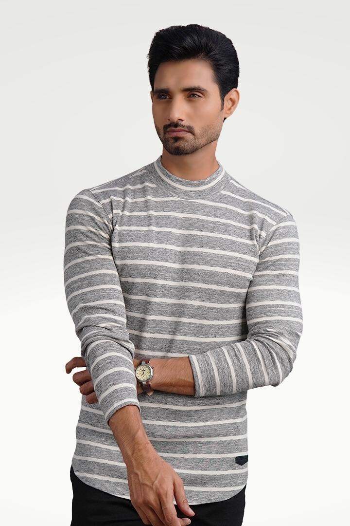 Urban Granite Mock Neck Striped Sweatshirt - Mendeez PK 