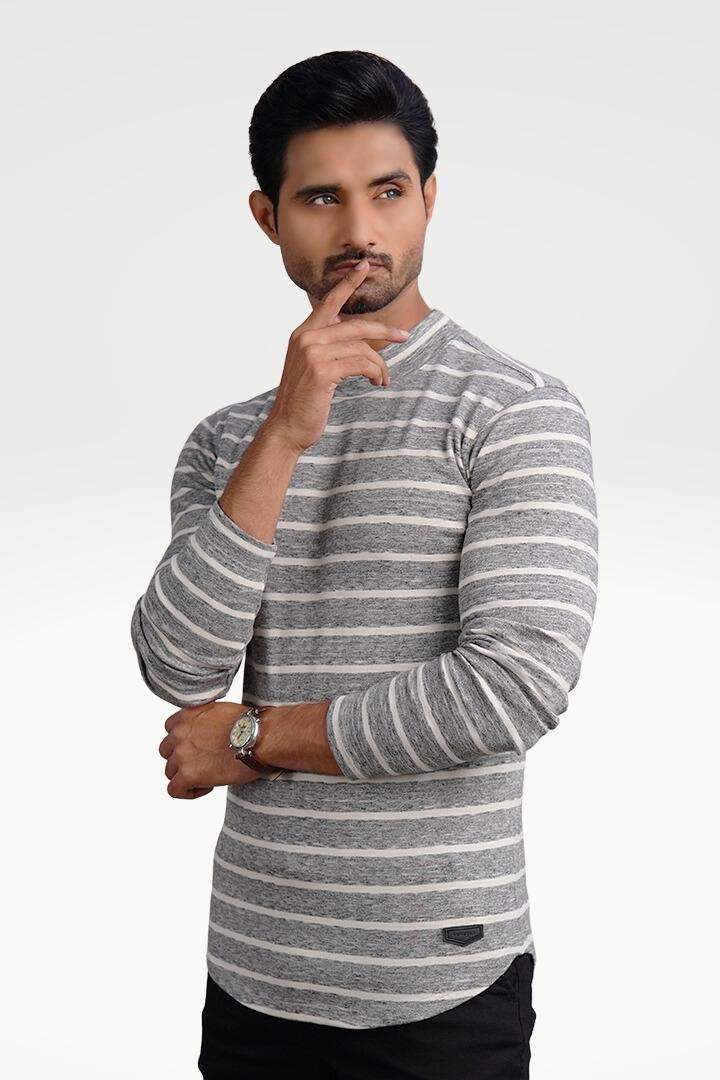 Urban Granite Mock Neck Striped Sweatshirt - Mendeez PK 