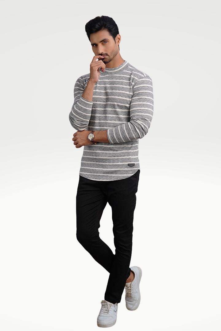 Urban Granite Mock Neck Striped Sweatshirt - Mendeez PK 